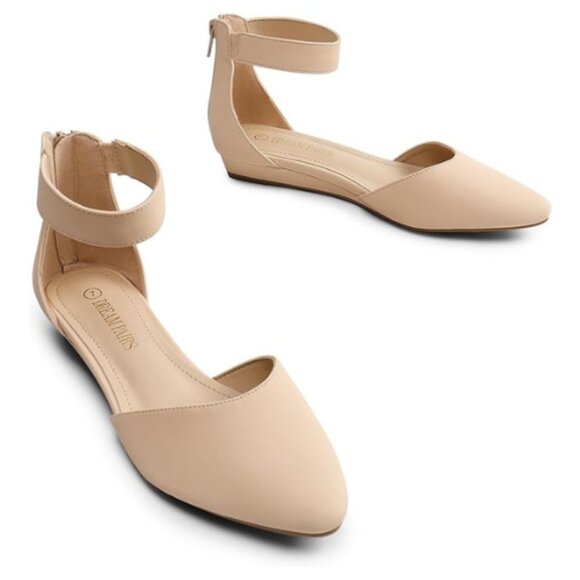 DREAM PAIRS "AMIGA" Women's Low Wedge Ankle Strap Dress Flats Shoes NUDE Size 9M - Picture 3 of 6